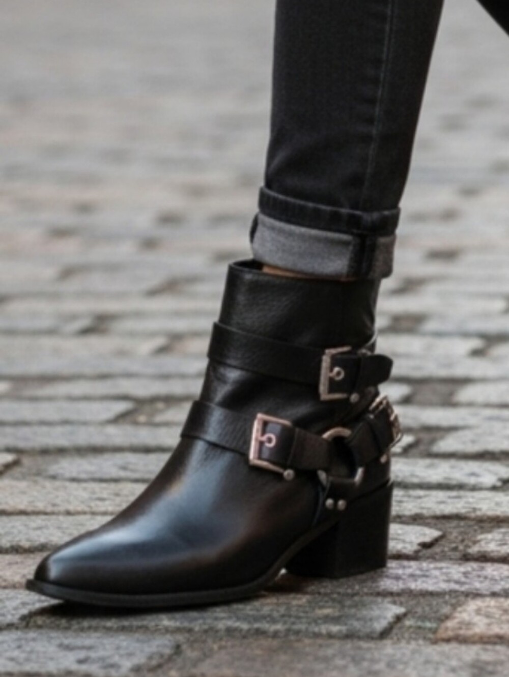 Aldo Black Leather Ankle Boots with Buckle Detail Moto Military Harness Boots